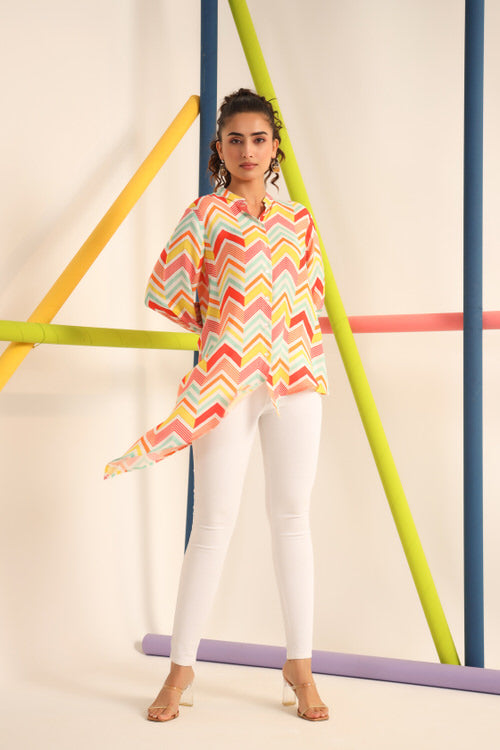 Bright Zigzag Asymmetrical Silk Top