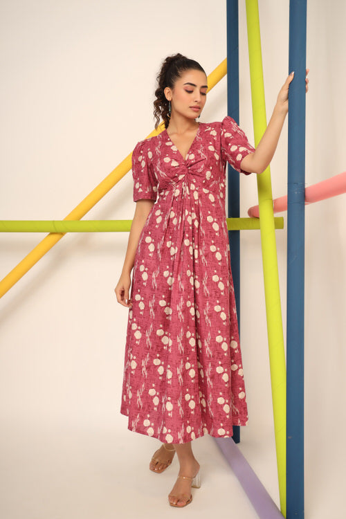 Ruby Front knot Cotton Midi Dress