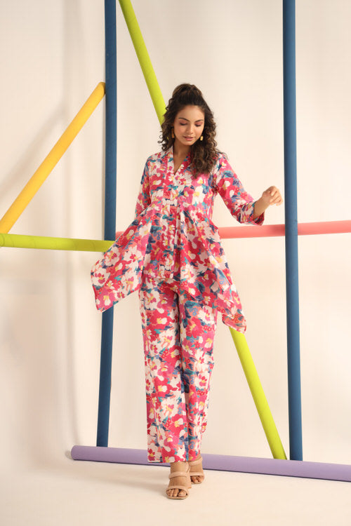 Abstract Bright Floral on Cotton Upside down Co ord Set