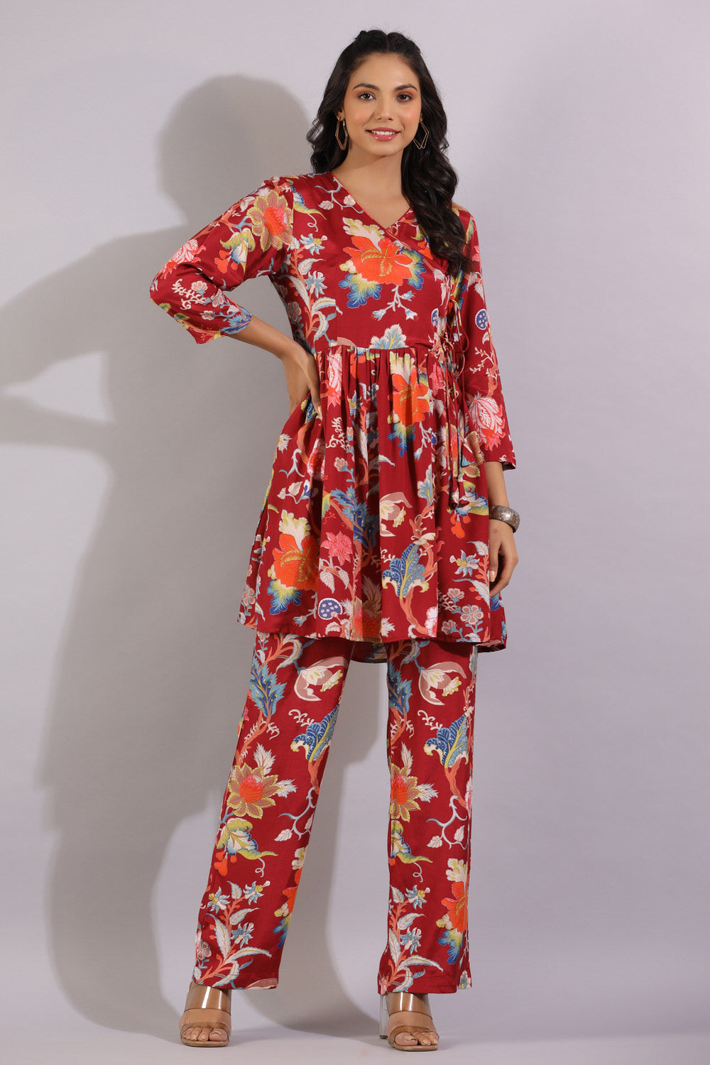 Floral Jaal on Angrakha Silk Co-ord Set