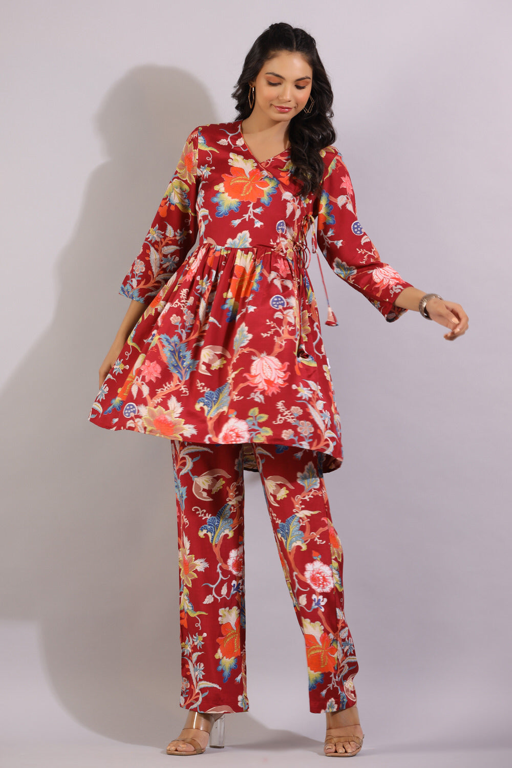 Floral Jaal on Angrakha Silk Co-ord Set