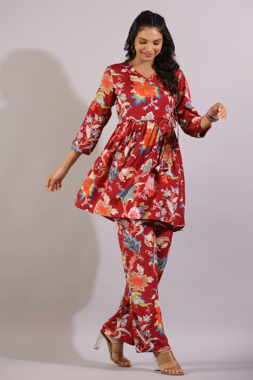 Floral Jaal on Angrakha Silk Co-ord Set