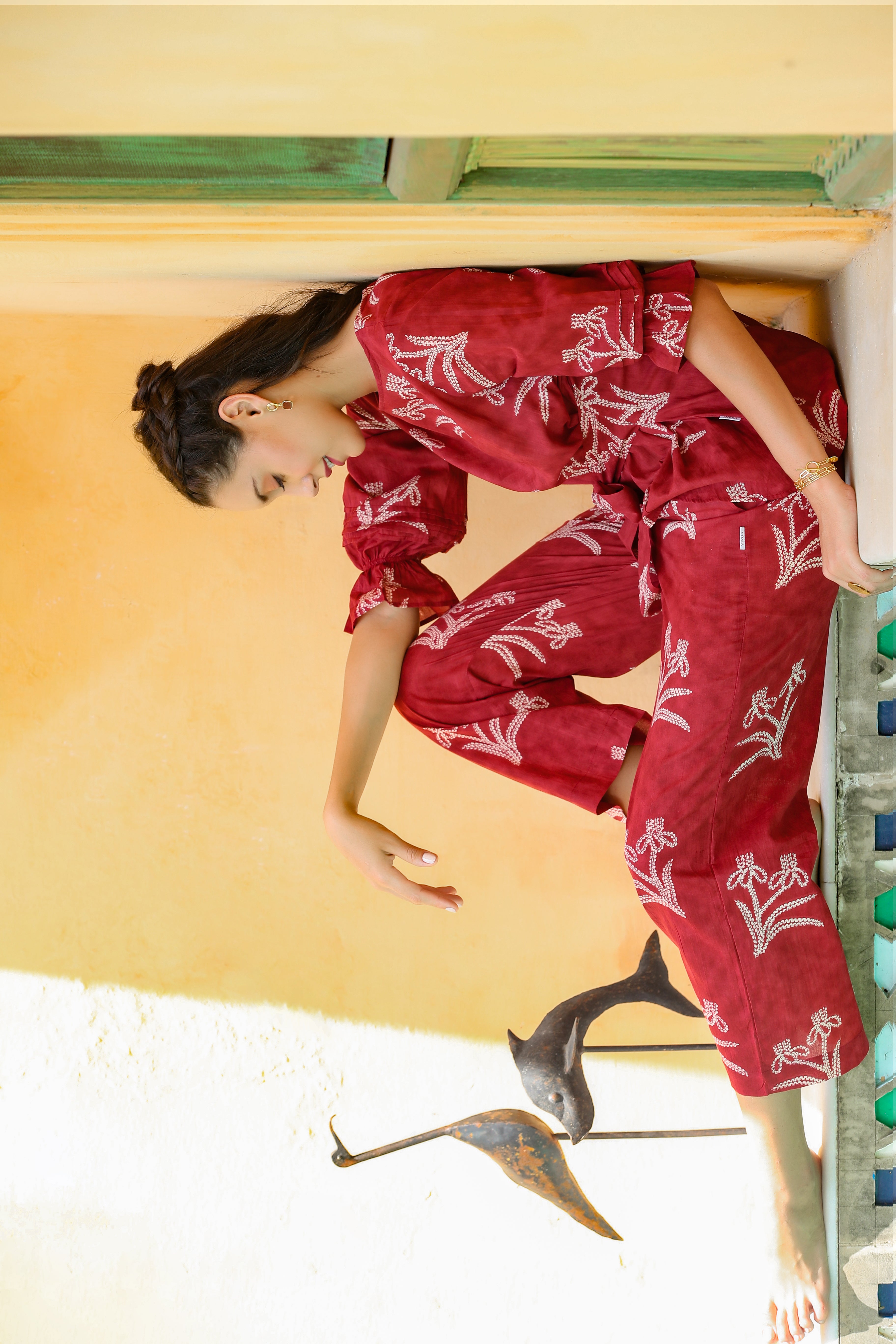 Shibori with Front Knot on Maroon Co-ord Set