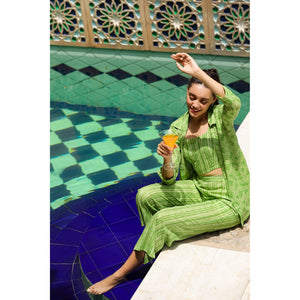 Handcrafted Shibori on Light Green Cotton Three piece set