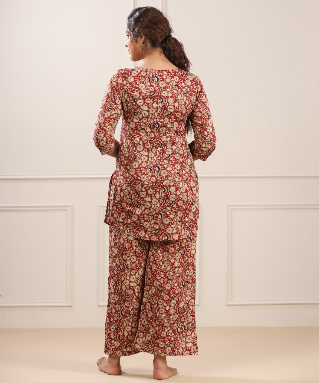 Floral Canopy on Red Cotton Loungewear Set