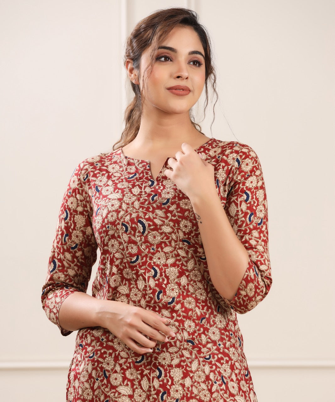 Floral Canopy on Red Cotton Palazzo Loungewear Set