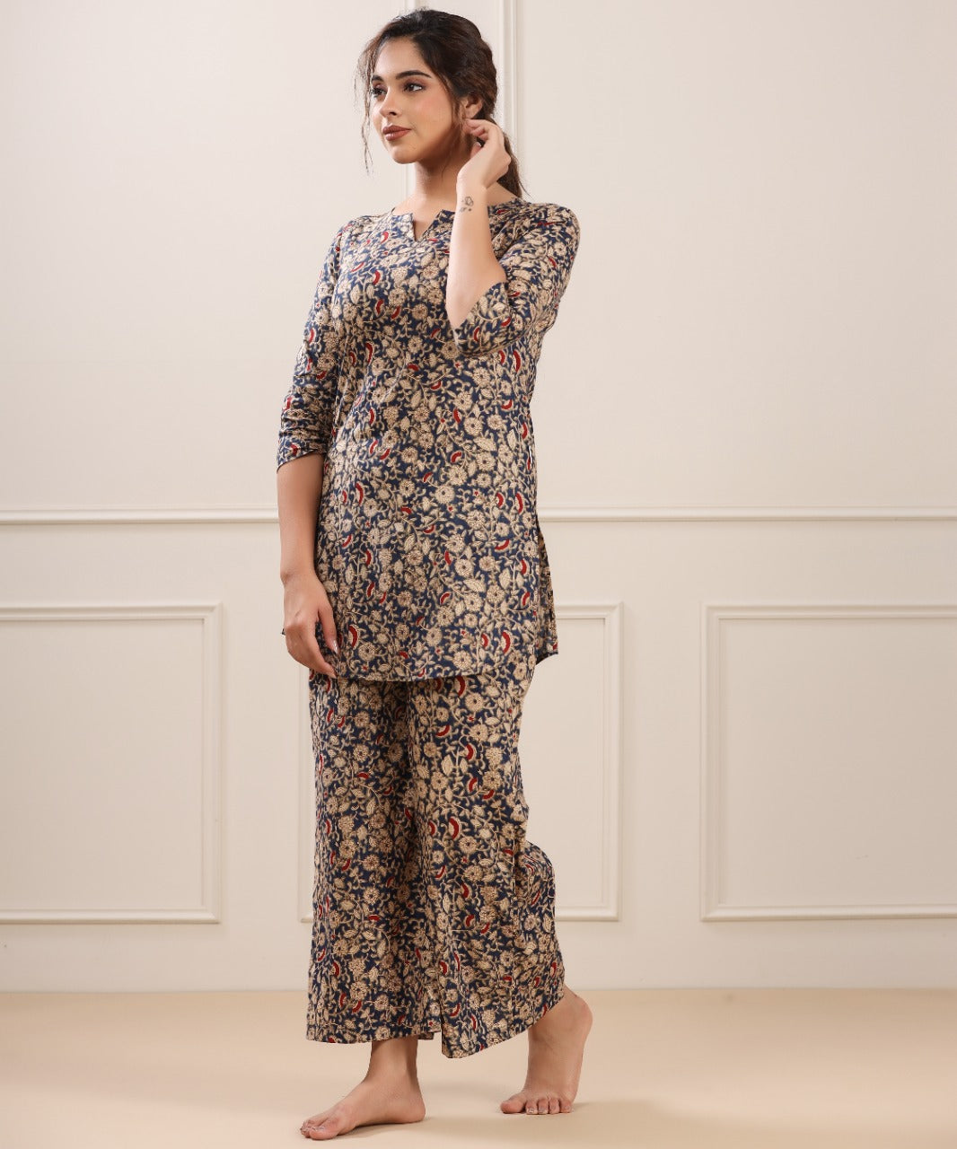 Floral Canopy on Blue cotton Loungewear Set