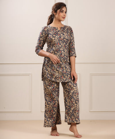 Floral Canopy on Blue cotton Loungewear Set