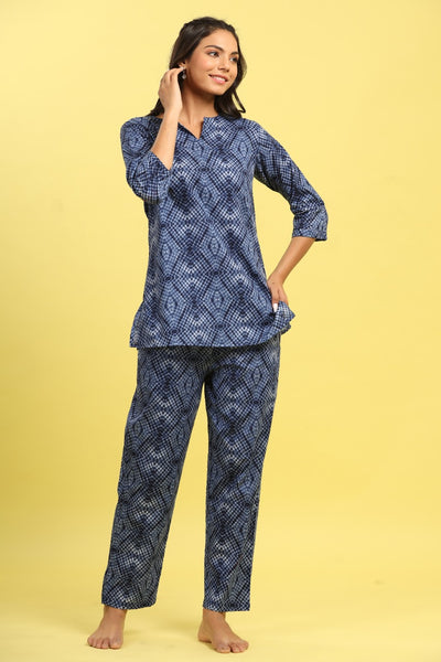 Miura Shibori On Cotton Blue Loungewear Set