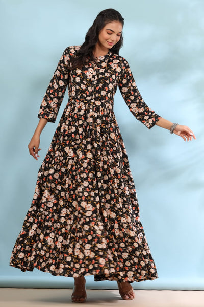 Mystical Floral on Black Maxi Dress