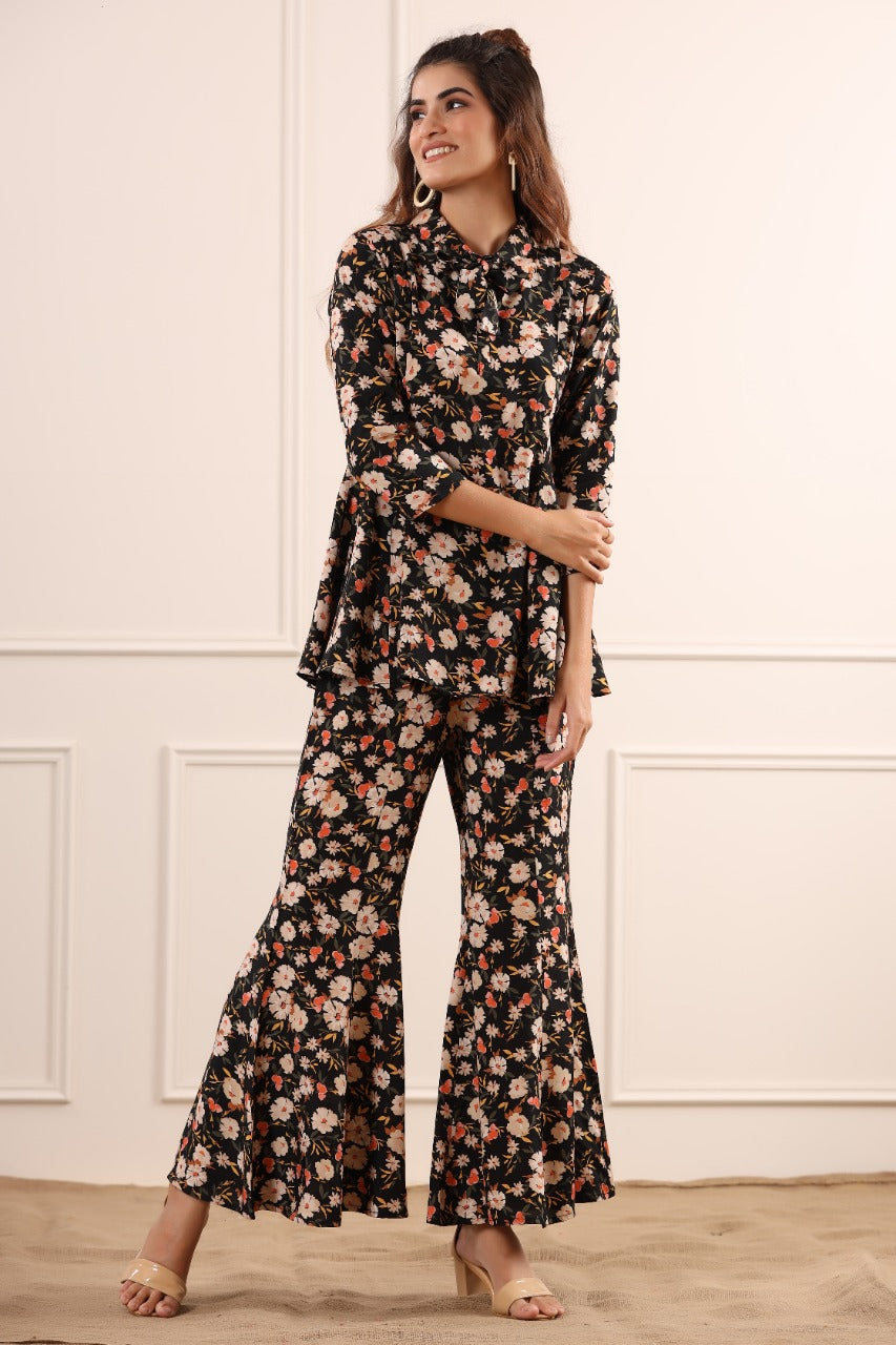 Mystical Floral on Black Silk Co-ord Set