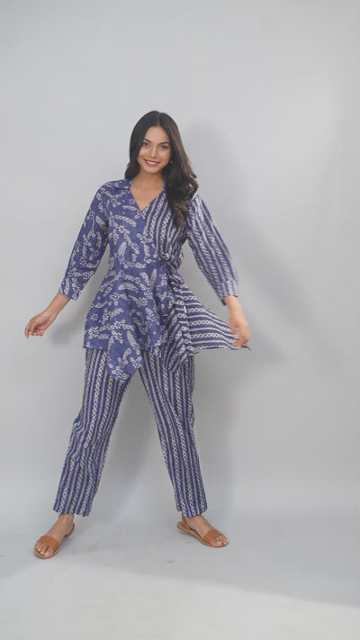 Floral Shibori on Blue Cotton Co-ord Set