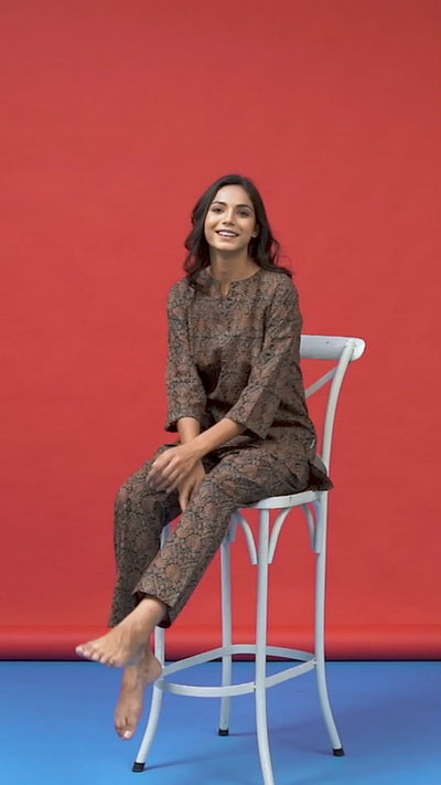 Earthy Ajrakh on Black Loungewear