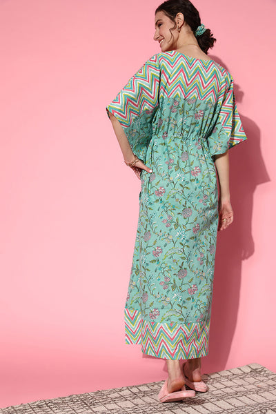 Floral Mosaic On Pastel Blue Kaftan JISORA