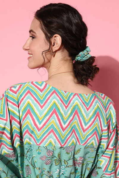 Floral Mosaic On Pastel Blue Kaftan JISORA