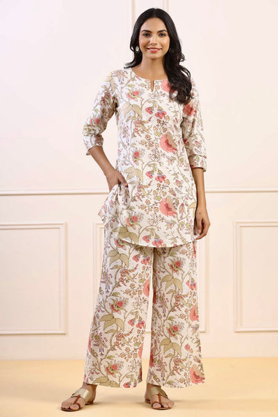 Soothing floral on Off-white Cotton Loungewear Set