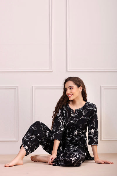 Abstract Floral on Black Loungewear