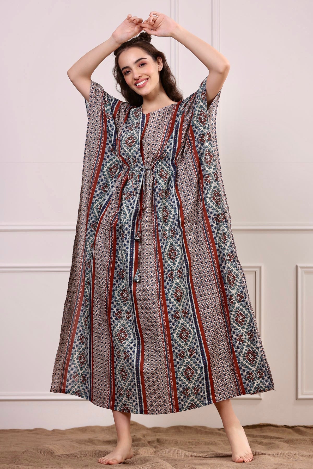 Patterned Mandala on Maroon and Blue Kaftan