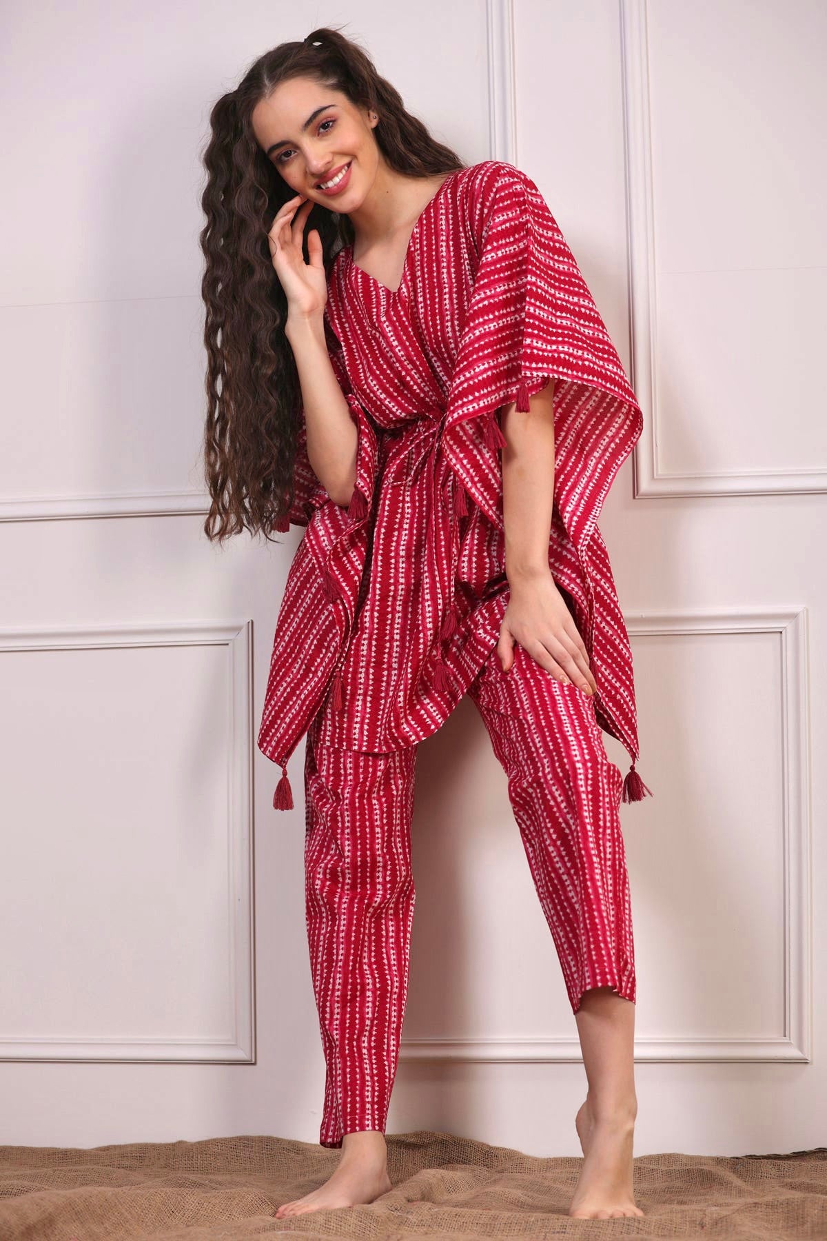 Raspberry Shibori Kaftan Pyjama Set