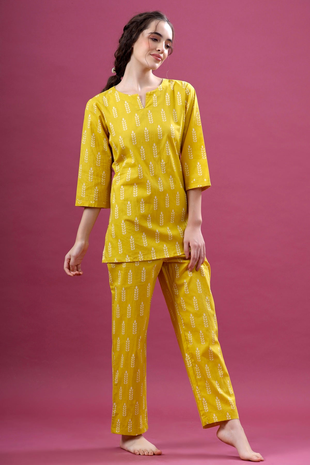 Minimalist Motif On Yellow Loungewear Top Set